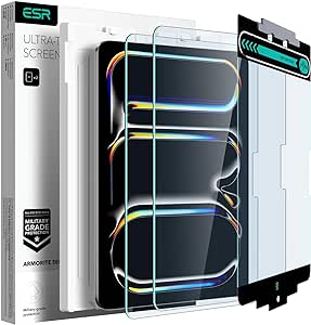 ESR 2 Unidades Protector Pantalla para iPad Pro 11 Pulgadas 2024, Cristal Templado con Bandeja Instalación Fácil, Protección Militar, Resistente Arañazos, Transparencia HD, Serie Armorite