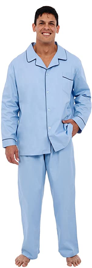 Alexander Del Rossa Men's Lightweight Button Down Pajama Set, Long Cotton Pjs