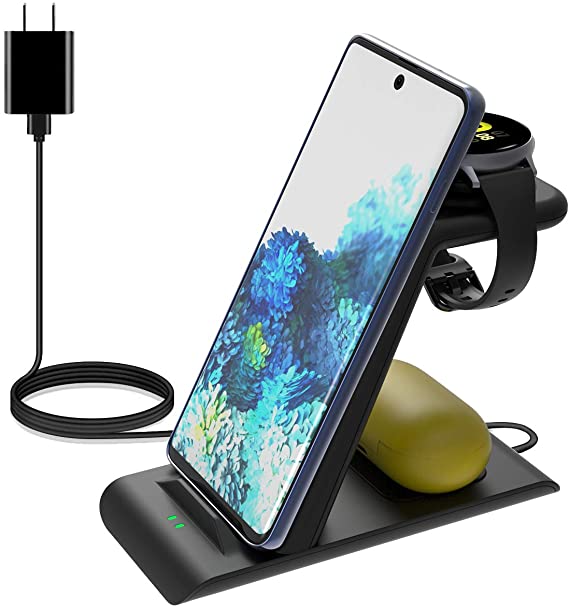 Elobeth Wireless Charger Stand Compatible with Samsung Wireless Fast Charger Galaxy Watch 42mm/46mm/Active2/1 Gear S3/S2/Sport Galaxy S20/S10/Note10/9/Buds pro Qi-Certified Phone Only for Galaxy Watch