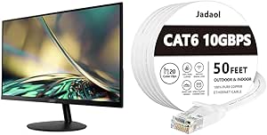 acer SB272 EBI 27" Full HD (1920 x 1080) IPS Zero-Frame Gaming Office Monitor & Jadaol Cat 6 Ethernet Cable 50 ft, Outdoor&Indoor 10Gbps Support Cat8 Cat7 Network