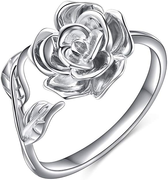 Alphm Rose Flower Ring for Women S925 Sterling Silver Adjustable Wrap Open Ring