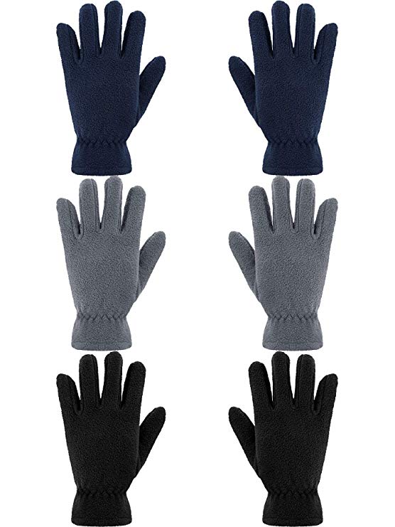 3 Pairs Kids Fleece Gloves Winter Soft Warm Gloves for Boys Outdoor Activities