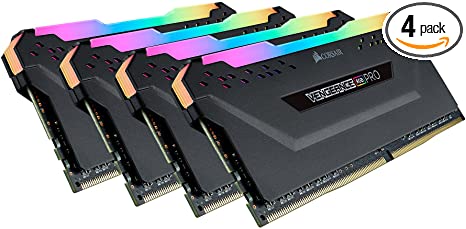 Corsair CMW32GX4M4K4000C19 Vengeance RGB PRO 32GB (4x8GB) DDR4 4000 (PC4-32000) C19 Desktop Memory Black