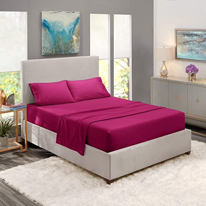 Nestl Deep Pocket Full Sheets: Full Size Bed Sheets with Fitted and Flat Sheet, Pillow Cases - Extra Soft Bedsheet Set with Deep Pockets for Full Size - Vivacious Magenta