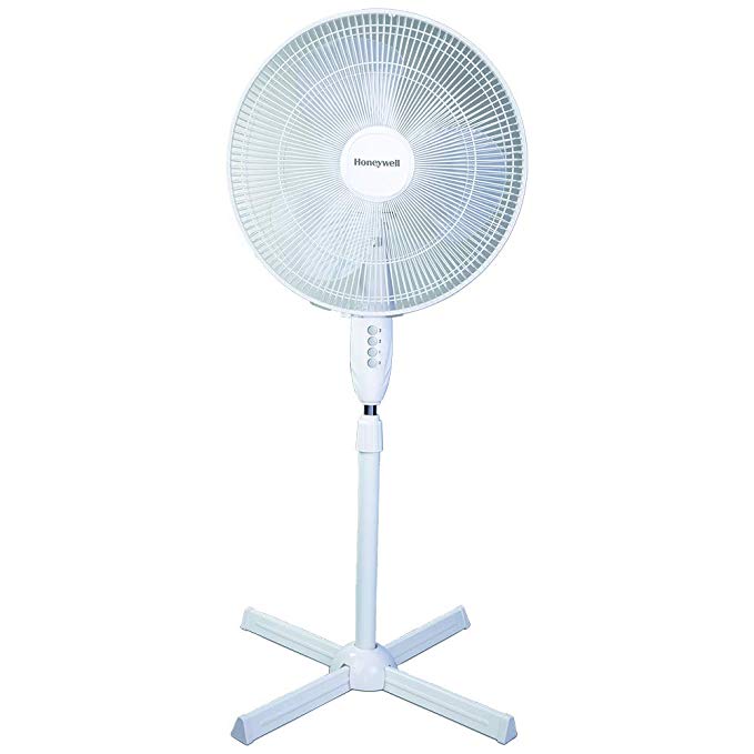 Honeywell HSF1630WC 16" Comfort Control™ Stand Fan, White, with Wide Angle Oscillation, 3 Speed Settings and Adjustable Height