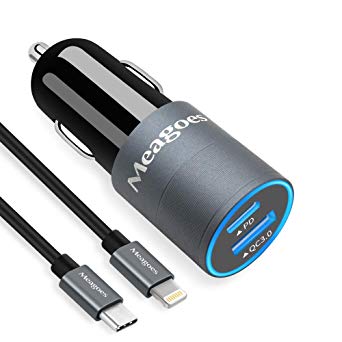 Meagoes Apple MFi Certified USB C iPhone Car Charger, Compatible for iPhone 11 Pro Max/11 Pro/11/XS Max/XS/XR/X/8, iPad Air/Mini 18W PD Fast Car Adapter, with 3.3ft Type C to Lightning Cable Cord