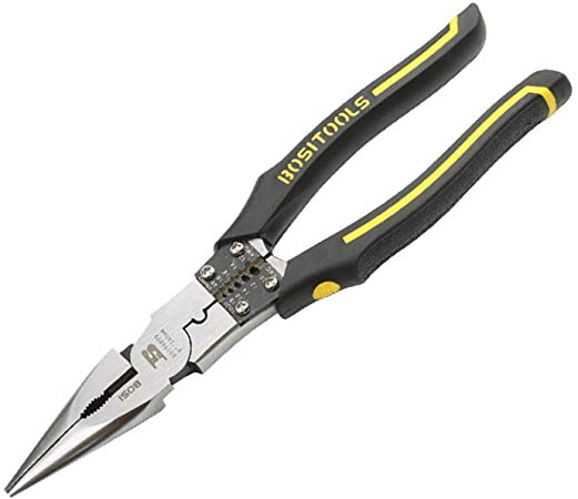 BOSI TOOLS Needle Nose Pliers, Industrial Combination Pliers 9" with Wire Stripper/Crimper/Cutter Function, Heavy Duty Plier