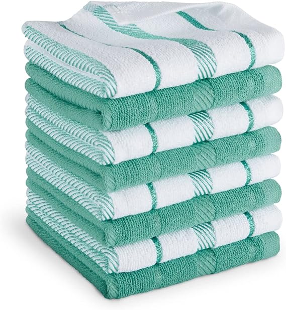 KitchenAid Albany Dishcloth 8 Pack Set, Aqua Sky/White, 12"x12", ST015267TDKA 015