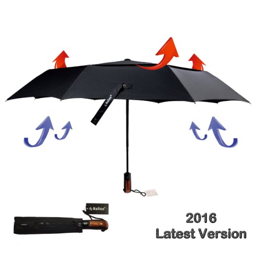 (Designed in Britain) Balios® TOP Quality Windproof Fiberglass Umbrella Auto Open & Close Folding, Vented Double Canopy with 300T Finest Fabric, Uniquely Strong- Ultra Comfort Handle- Men's, Ladies