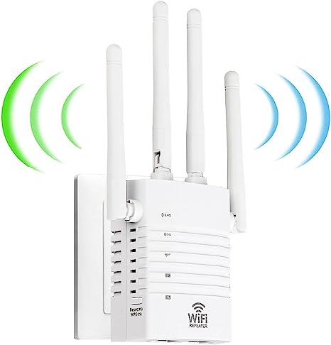 WiFi Extender,WiFi Booster 1200Mbps 2.4&5GHz Dual Band(12800sq.ft) WiFi Repeater, WiFi Range Extender &105 Devices 1-Tap Setup，4 Antennas 360° Full Coverage, Supports Ethernet Port