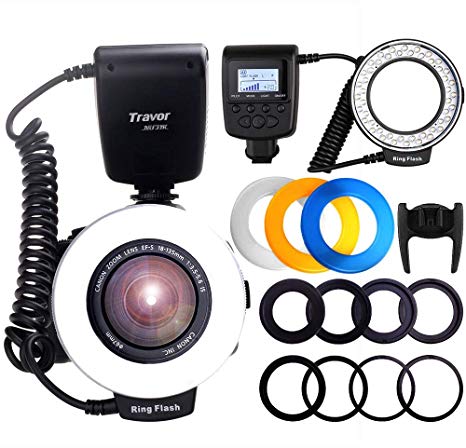 Travor 48 Macro LED Ring Flash Light Bundle with LCD Display Power Control 4 Flash Diffusers 8 Adapter Rings Macro Photography Light for Canon Nikon Sony and Other DSLR Cameras