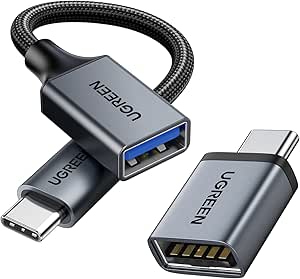 UGREEN Adaptateur USB C vers USB 3.0 5Gbps OTG Lot de 2 Câble USB Type C Mâle vers USB A Femelle Tressé Aluminium Compatible avec iPhone 16 15 Plus Pro Max MacBook Pro Air iPad Pro Galaxy S24 (Noir)