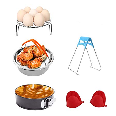 Instant Pot Accessories Set with Steamer Basket, Egg Steamer Rack, Non-stick Springform Pan, Steaming Stand, 1 Pair Silicone Cooking Pot Mitts 5 Pieces-Fits 5,6,8Qt Instant pot Pressure Cooker