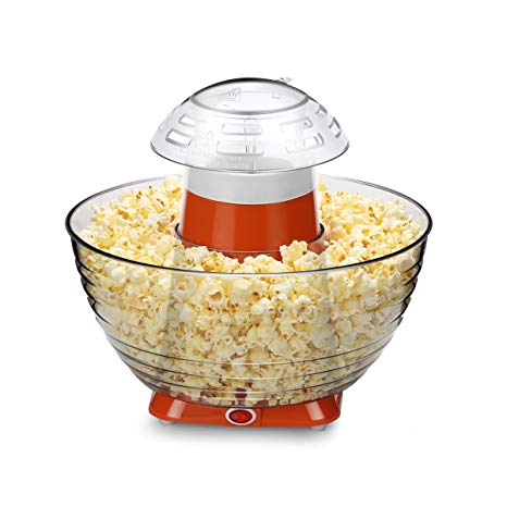 Excelvan Homemade Air-pop Popcorn Maker with Quick and Safe Operation, Popper Corn Machine with Removable Plus Bowl Suitable for Families Enjoyment, Party (Orange)