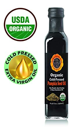 Organic PUMPKIN SEED OIL - Cold Pressed in Our US Facility | Unfiltered | Unrefined - 8 oz. Protective Glass Bottle | Highest Quality 100% Pure Dressing and Cooking Oil (moderate heat)