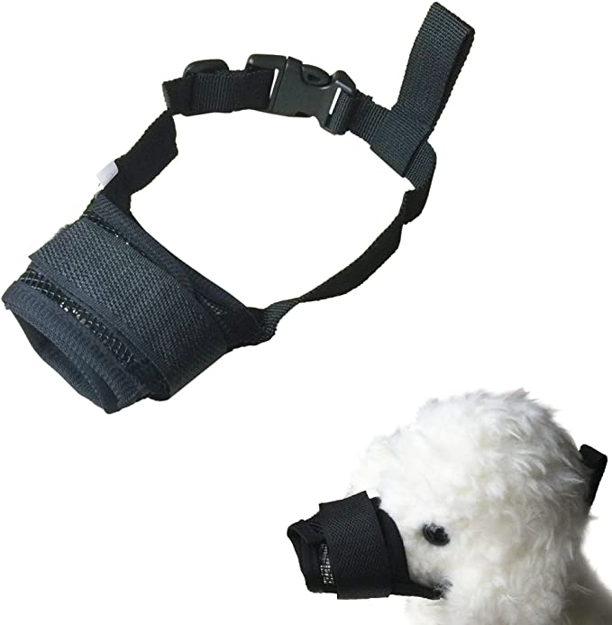 FUNPET Dog Muzzle Adjustable for Biting Chewing Licking and Barking Puppy Pet with Soft Mesh