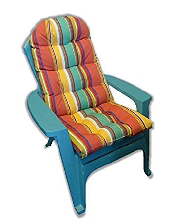 Outdoor Tufted Adirondack Chair Cushion - Red, Orange, Blue, Yellow, White Bright/Colorful Stripe