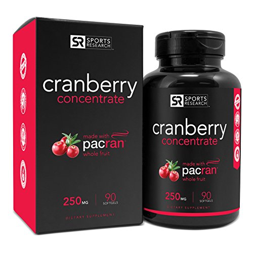 Cranberry Whole Fruit Concentrate 250mg made with clinically Proven Pacran Packed with Antioxidants for Uniary Tract and Prostate Health Non-Gmo and Gluten Free 90 Liquid Softgels