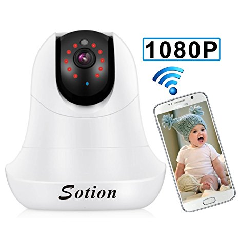 SOTION Internet WiFi Wireless Network IP Security Surveillance Video Camera System, Baby and Pet Monitor with Pan and Tilt, Two Way Audio & Night Vision (1080P) White