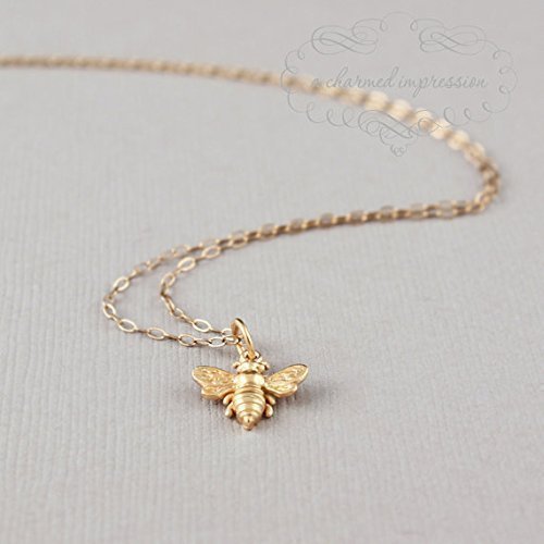 Little Gold Bee Necklace . 14k Gold Filled Necklace . 24k Gold Vermeil Charm