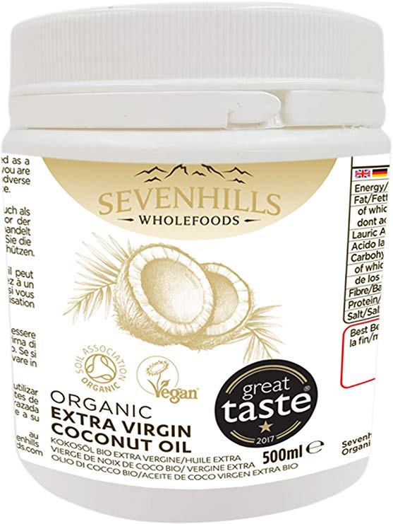 Sevenhills Wholefoods 500ml Organic Extra Virgin Raw Coconut Oil (Cold-Pressed) Plastic Tub for Cooking, Baking, Skin moisturiser & Hair Conditioner