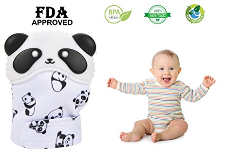 Baby Teething Mitten for Babies--Soothing Pain Relief and Teething Glove BPA FREE Safe Food Grade Teething Mitt (Panda pattern)