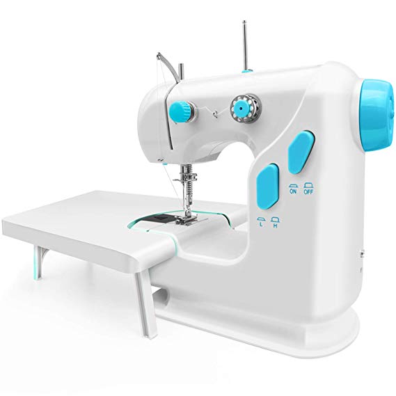Mini Beginner Sewing Machine, Built-in Metal Hook Tip, Portable Adjustable 2-Speed Sew Machine with Extension Table and Foot Pedal Kit