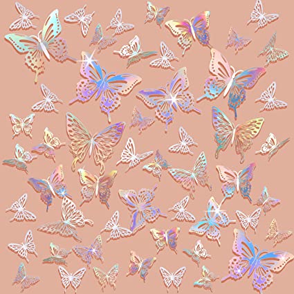 172 Pieces Butterfly Wall Decor Sticker DIY Hollow Metallic Butterfly Decor Paper Butterflies Decor for Kids Room Home Nursery Bedroom Party Wedding