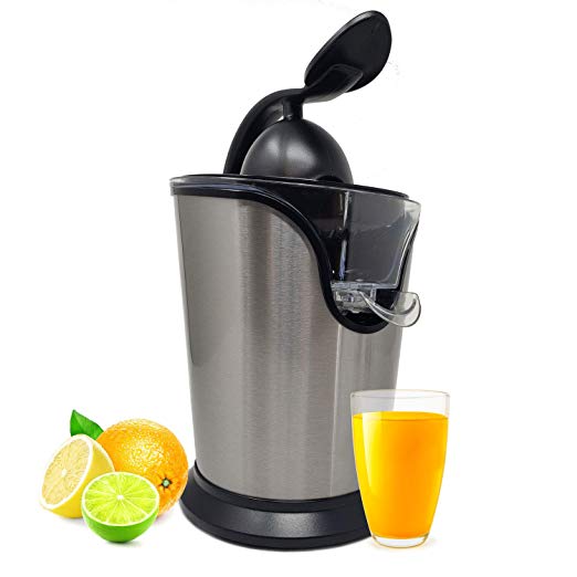 Electric Citrus Juicer Press Squeezer Stainless Steel - Ultra Quiet & Super Duty 85 Watt Motor Anti Slip & No Drip For Orange & Lemon