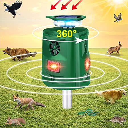 Solar Animal Repeller, 360°Ultrasonic Animal Repeller, Cat Repellent Outdoor, Dog Repellent, Motion Sensor & Flashing Light, Repel Dogs,Deer, Fox, Raccoon, Skunk, Rabbit, Squirrels.Coyote Deterrent