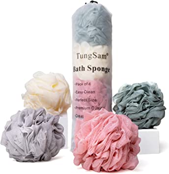 TungSam Loofah Bath Sponge. The Body Shower Scrubber - Pack of 4. (Multi-Color)