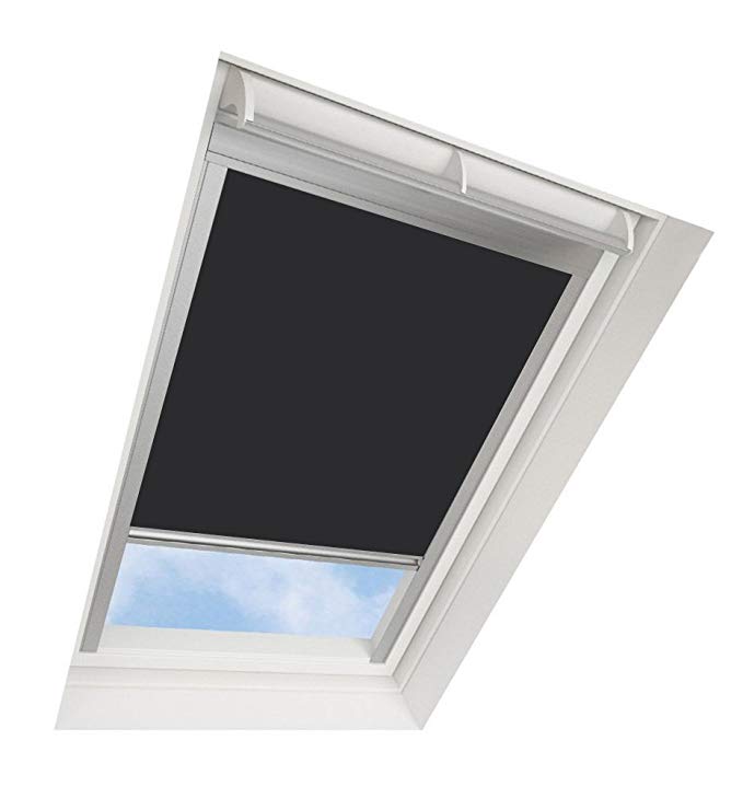 DARKONA ® Skylight Blinds For VELUX Roof Windows - Blackout Blind - Many Colours / Many Sizes (UK04, Black) - Silver Aluminium Frame