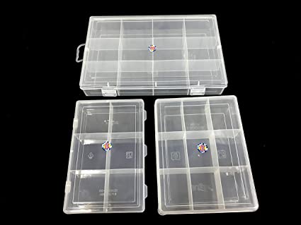 SPC Plastic Grid Box Organizer for Jewelry, Hair Pins, Medicines, Craft Material, Hardware with 6/9/12 Partitions/Sections, White (Combo of 3 Boxes), Rectangular