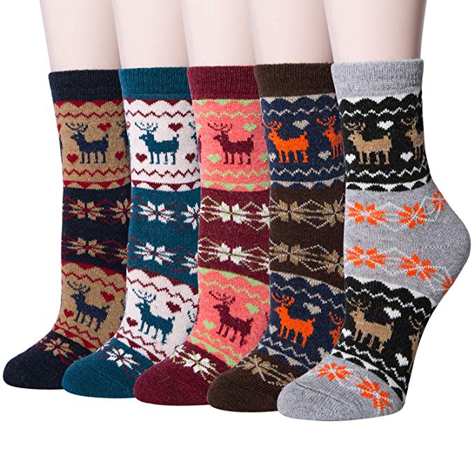 5 Pairs Womens Winter Warm Thick Knit Wool Ladies Socks