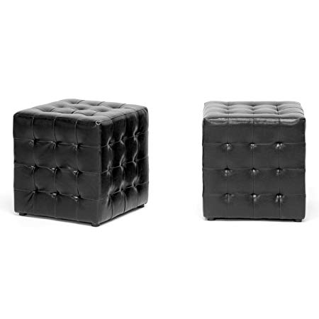 Baxton Studio Siskal Modern Cube Ottoman, Black, Set of 2