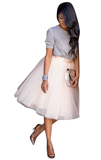 CANIS Women's A Line Short Knee Length Tutu Tulle Prom Party Skirt