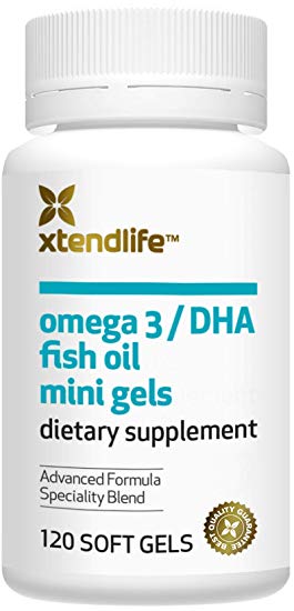 Xtend-Life Omega 3/DHA Fish Oil, Exclusive Formula, 100% Pure Natural Fish Oil to Support Minds, Learning, Behavior, Sleep, and Vision, 350mg DHA/day, 120 Easy to Swallow Mini Gels