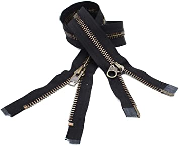YKK #10 Extra Heavy Duty Antique Brass Parka"2-Way" Dual Separating Jacket Zipper Color Black (1 Zipper per Pack) (36 Inches)