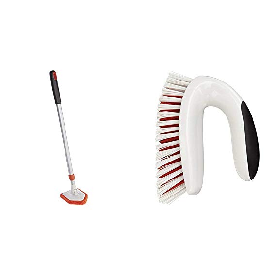 OXO Good Grips Extendable Tub and Tile Scrubber - Multi-Coloured & Good Grips Household Scrub - White