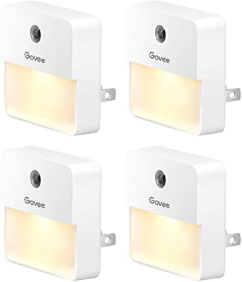 Govee Dusk to Dawn Night Light, Plug in, Soft Warm White LED Night Light for Bathroom, Bedroom, Hallway, Kitchen, Stairs, Energy Efficient, Glare-Free, Compact, 4-Pack