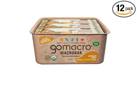 GoMacro Organic Macrobars, Banana and Almond Butter, 2.3 Ounce (Pack of 12)