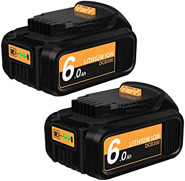 2 Pack DCB200 20V Max 6.0Ah Lithium Ion Replacement Battery Compatible with Dewalt 20 Volt Battery DCB205 DCB206 DCB203 DCB204 DCD180 DCD785 Battery Tools with LED Indicators