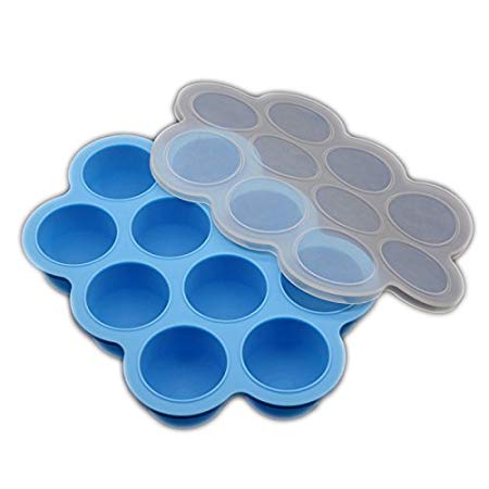 Baby Food Freezer Tray with Lid - Blue Silicone Storage Container for Reusable Food with 10 Cups (2.5 Oz)