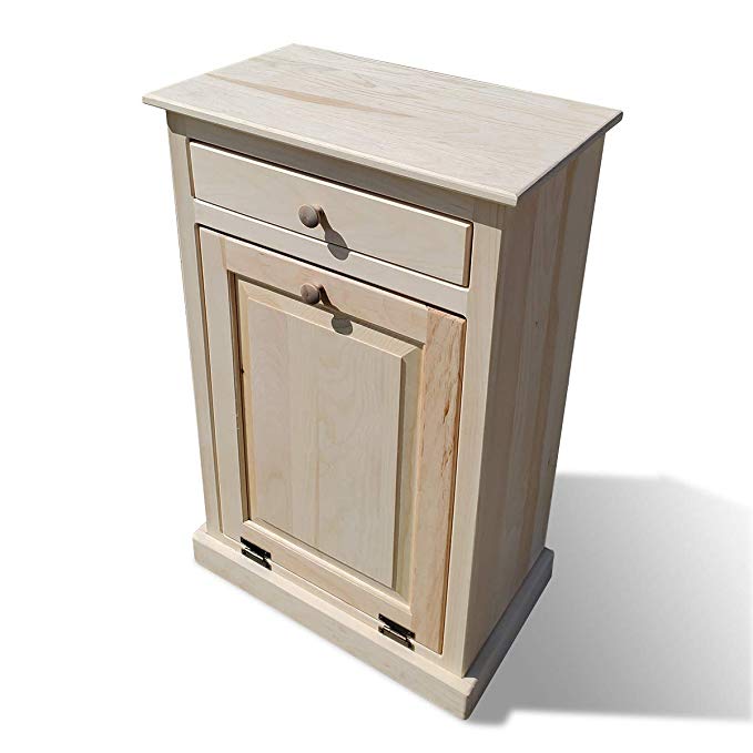 Peaceful Classics Wooden Pull Out Trash Can Cabinet, Handmade Solid Wood Hideaway Trash Holder (Unfinished)