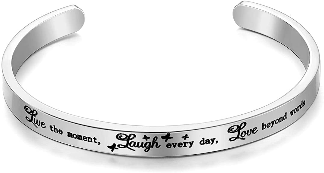CERSLIMO Bracelets Inspirational Gifts for Women,Stainless Steel Personalized Engraved Positive Quote Keep Going Bracelets Cuff Bangle Motivational Friendship Encouragement Gifts for Men Teens Girls