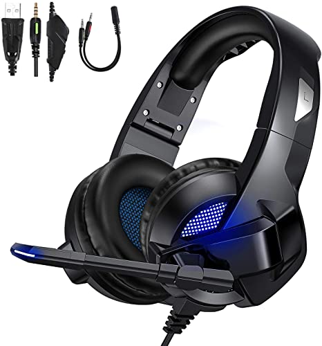 Headset, TedGem Headphone, Stereo Surround Sound Gaming Headset PS4, 3.5 mm LED Xbox Headset, Noise Canceling Microphone Gaming Headphone for PC, Mac, Laptop