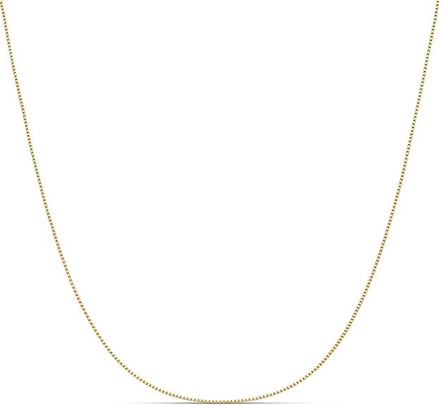 Amazon Collection Sterling Silver Thin 0.8mm Box Chain Necklace | Available in Yellow Gold or Silver | 16", 18", 20", 24", or 30"