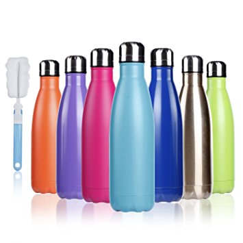 BOGI 17oz Insulated Water Bottle Double Wall Vacuum Stainless Steel Bottle Leak Proof keeps Hot and Cold Drinks for Outdoor Sports Camping Hiking Cycling, Comes with a Cleaning Brush Gift