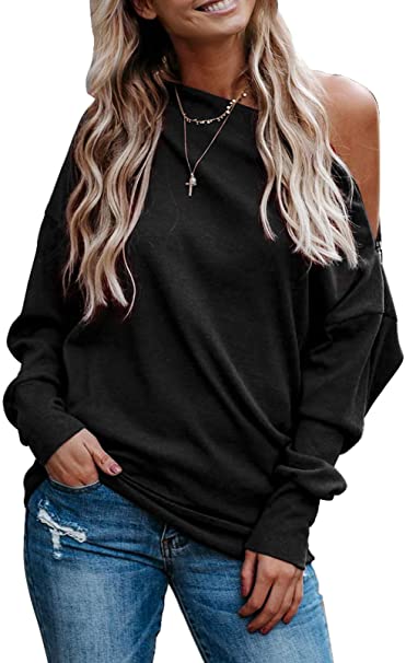 Dokotoo Women's Off The Shoulder Batwing Long Sleeve Sweatshirt Casual Loose Pullover Tops