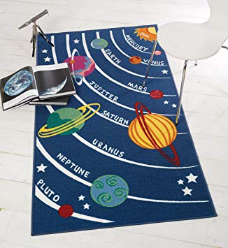 Kiddy Planets Children Play Mat Educational Washable Hardwear Kids Blue Rug in 100 x 190 cm (3'3" x 6'3") Carpet